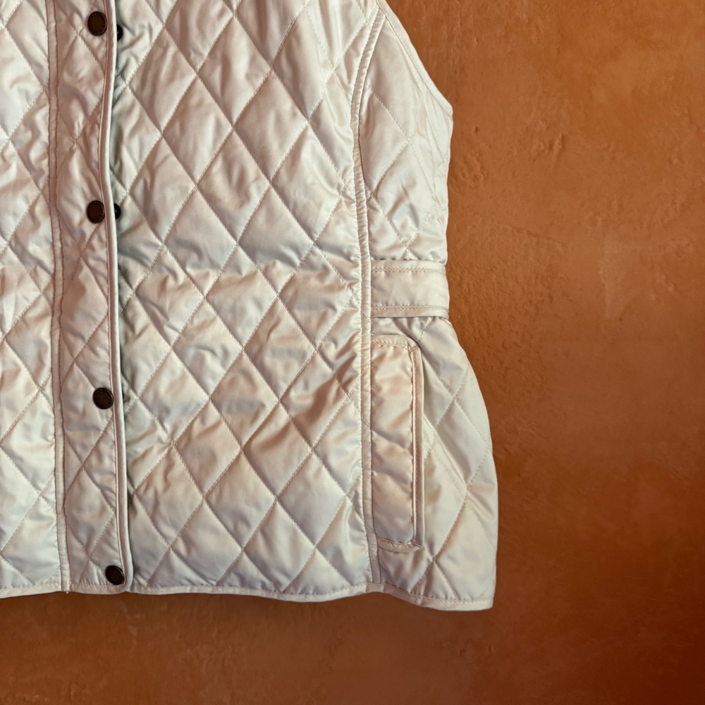 L.L. Bean Cream Quilted Vest Plaid Lined Zip & Snap Outdoor Layer Size XL Petite - Picture 2 of 9